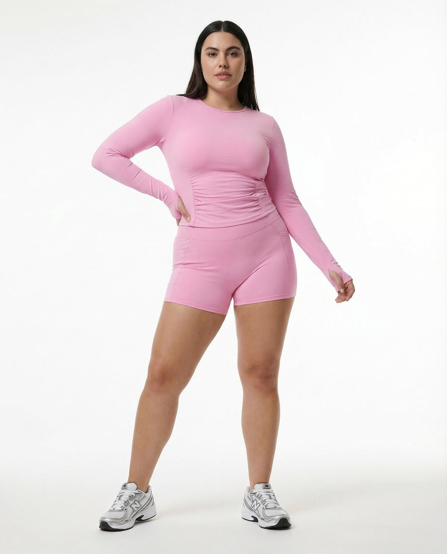 Women's Workout Set – Long Sleeve Top & Biker Shorts
