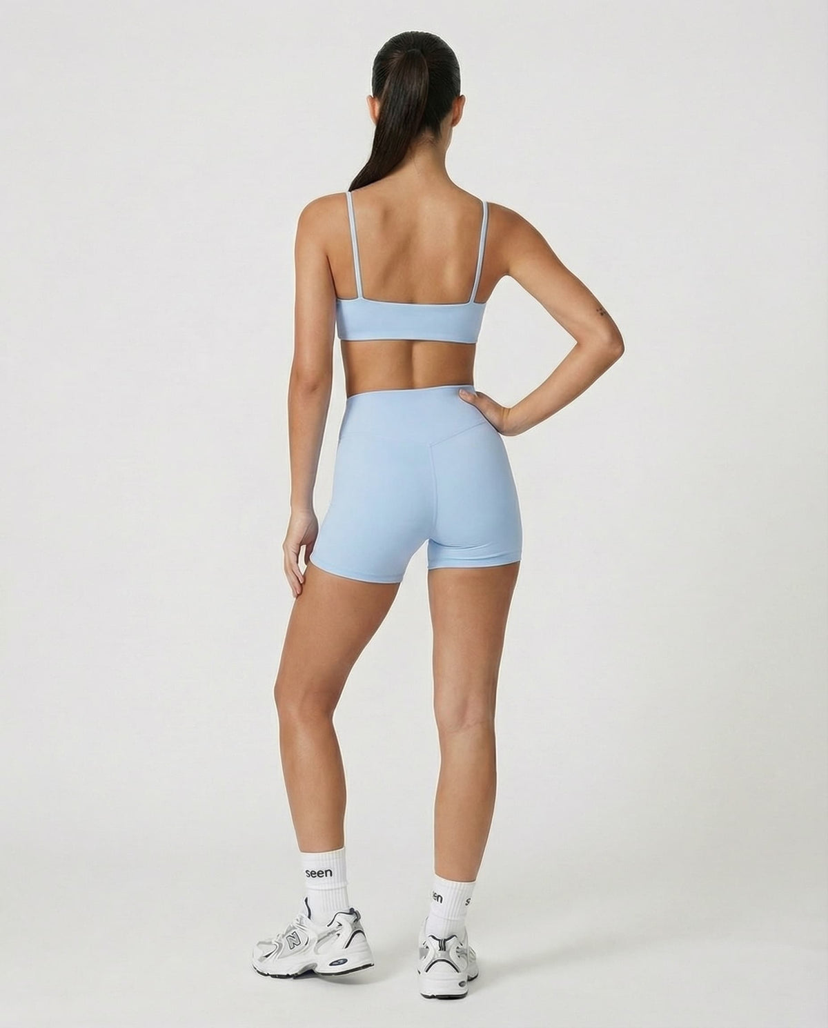 Crossover High Waist Shorts Set in Light Blue