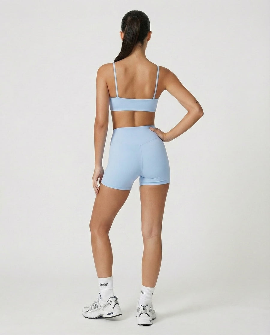 Crossover High Waist Shorts Set in Light Blue