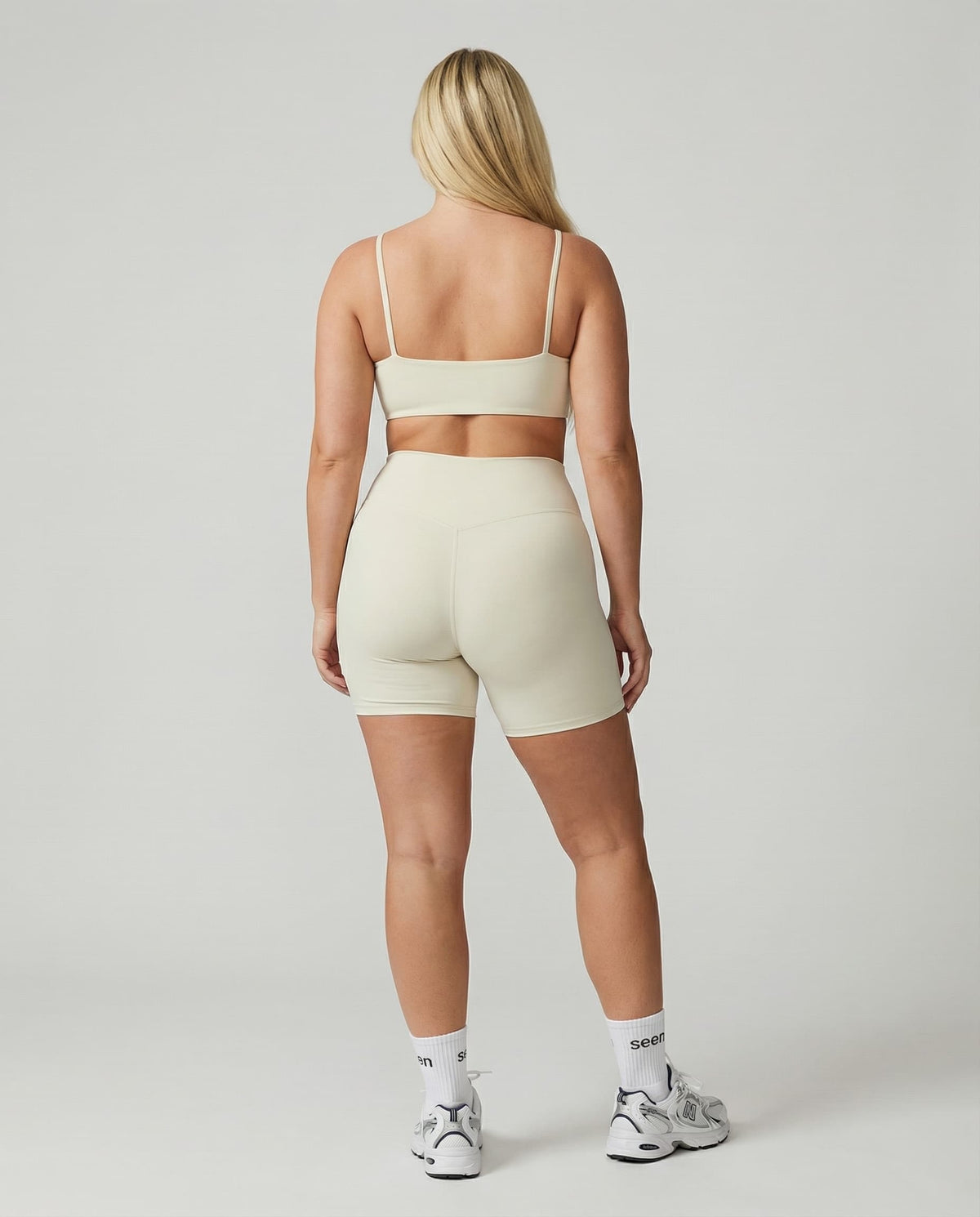 Crossover High Waist Shorts Set in Beige