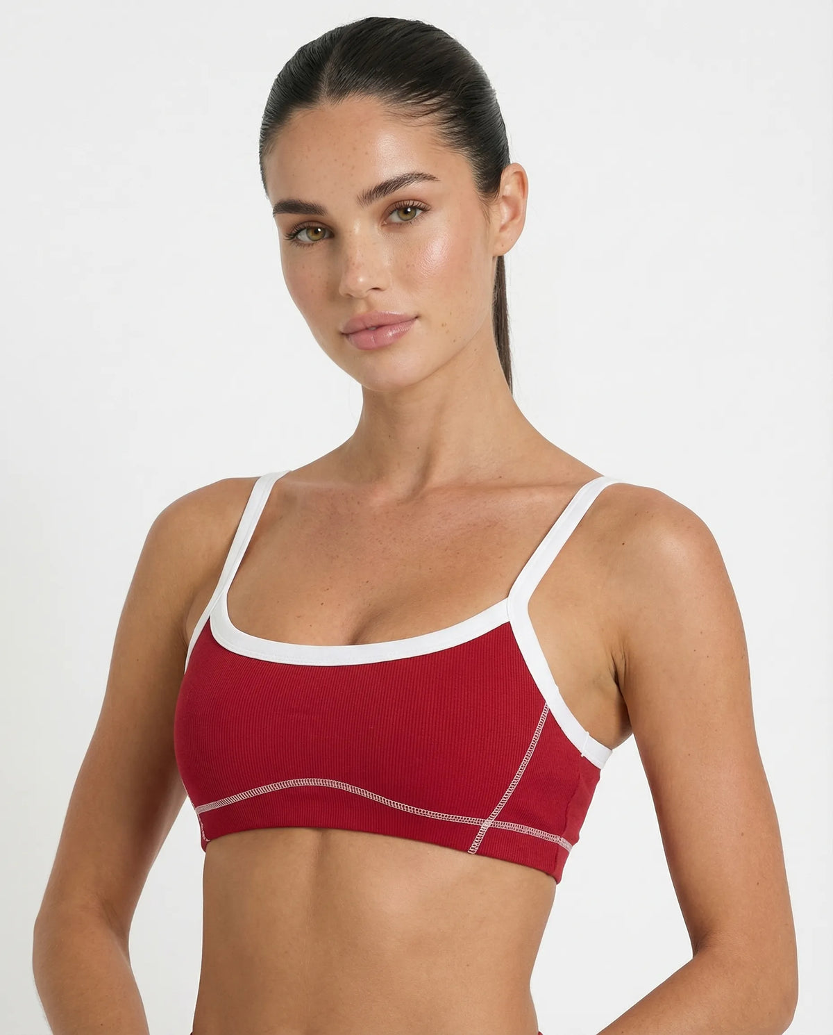 Cherry Red Contrast Trim Biker Short Set