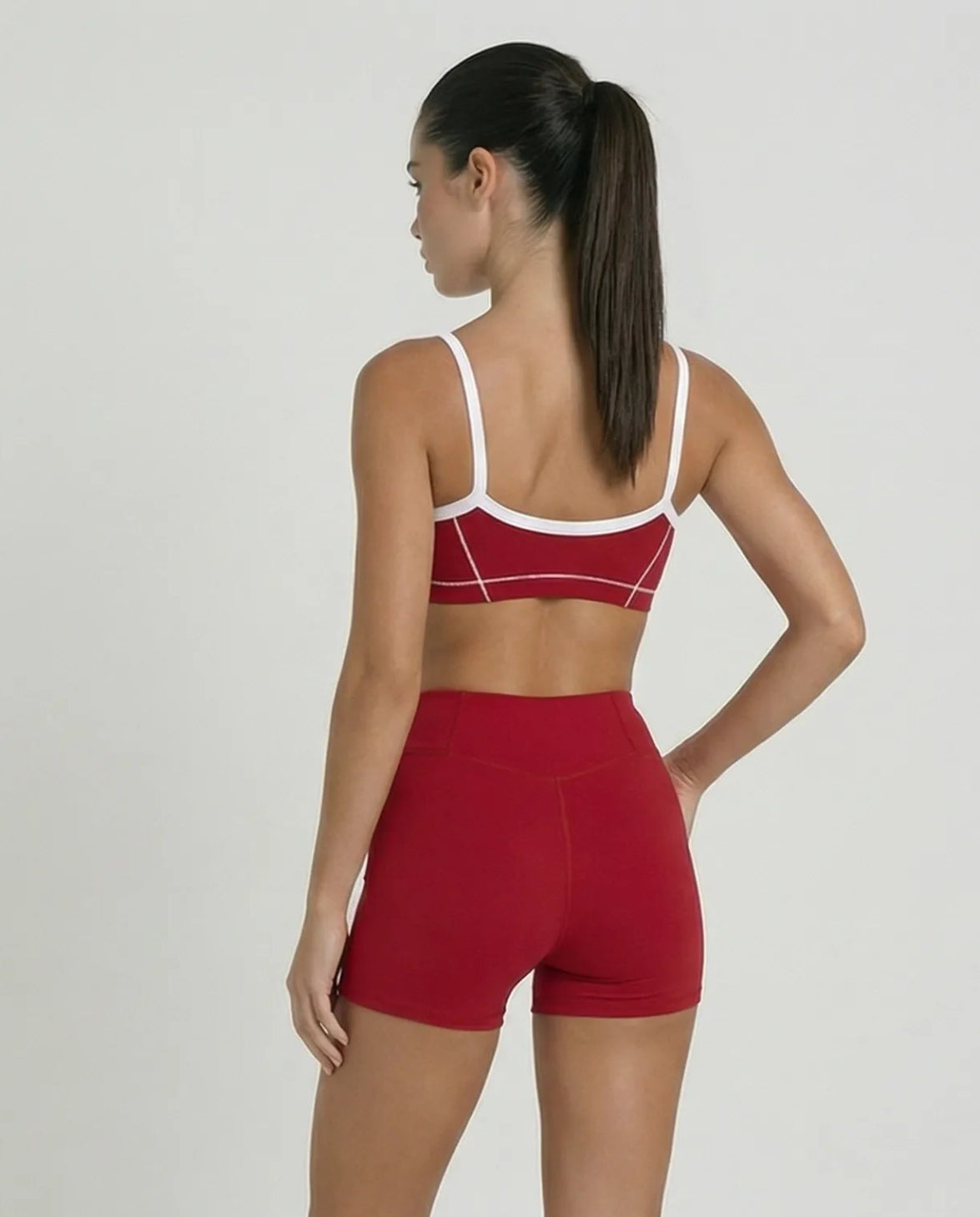 Cherry Red Contrast Trim Biker Short Set