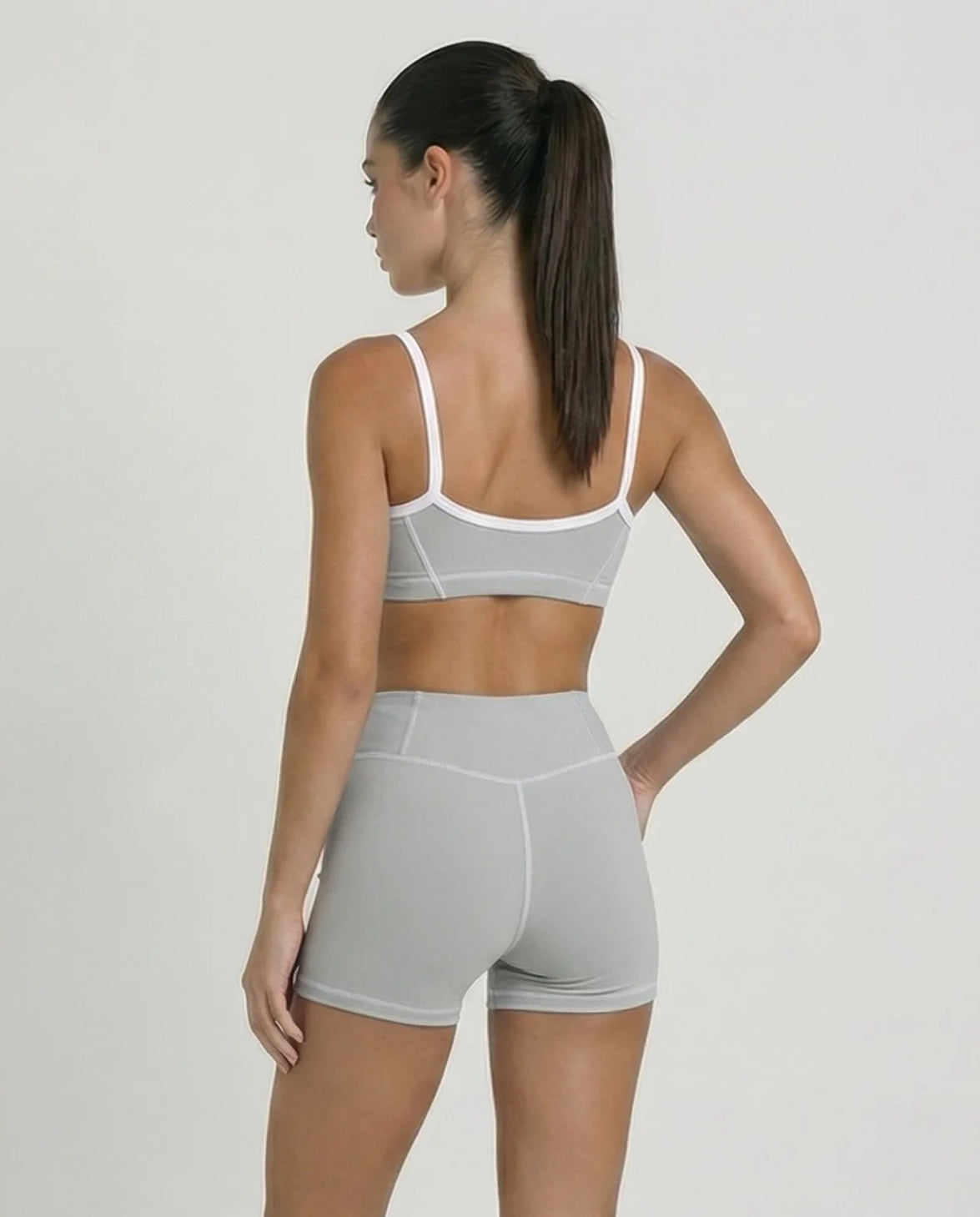 Light Grey Contrast Trim Biker Short Set