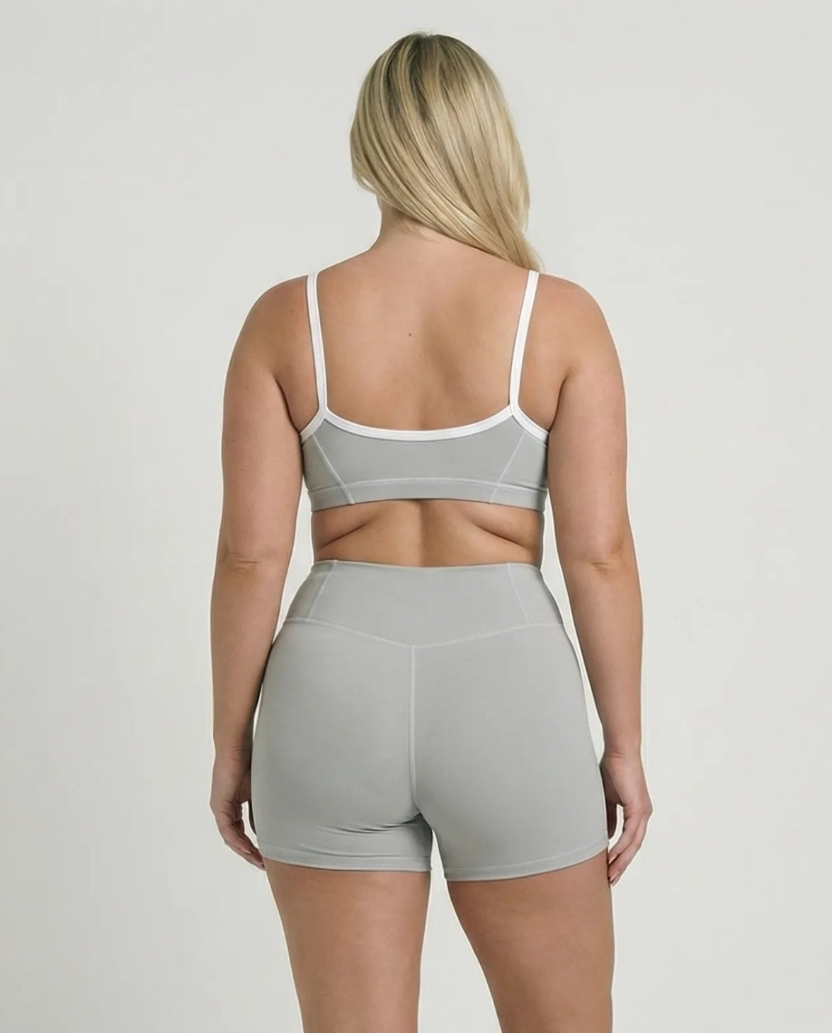 Light Grey Contrast Trim Biker Short Set
