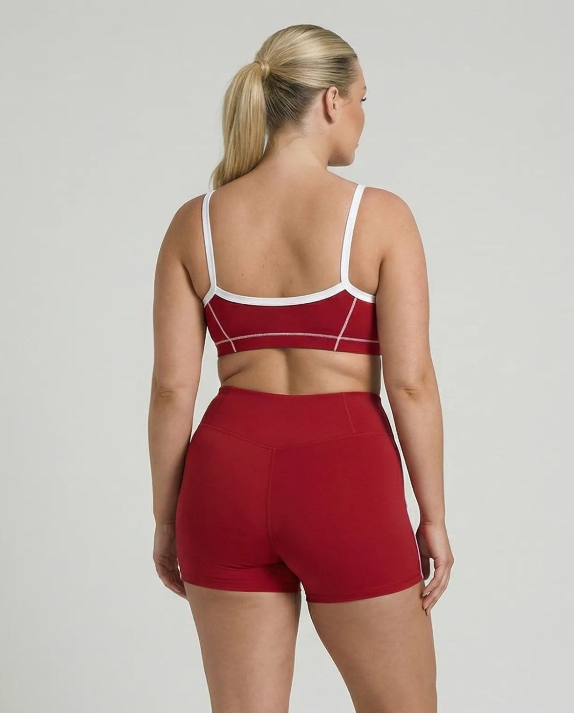 Cherry Red Contrast Trim Biker Short Set
