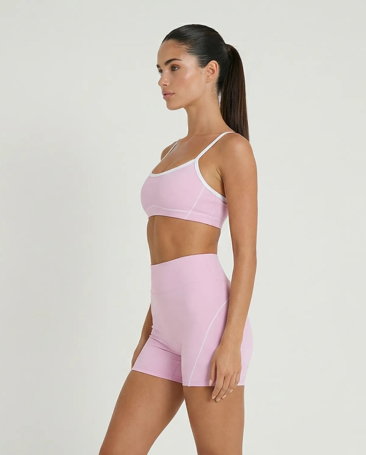 Dusty Pink Contrast Trim Biker Short Set