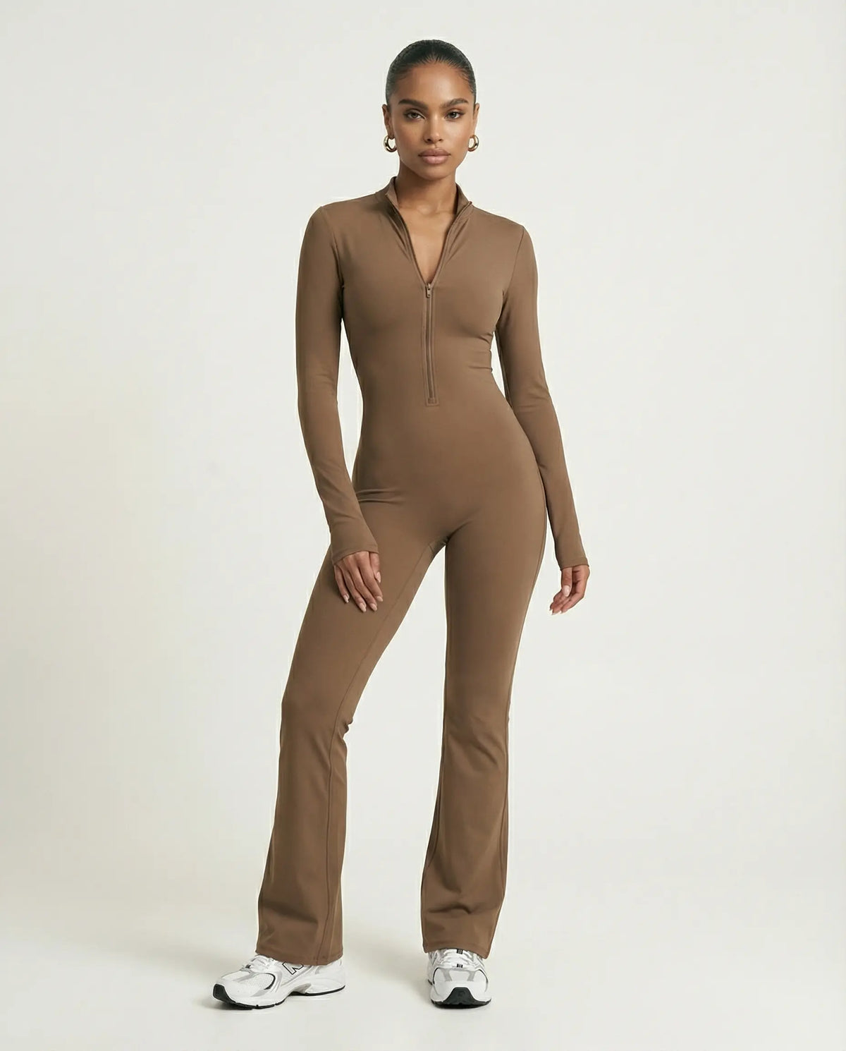 Sculpting Flare Jumpsuit Women Ribbed Half Zip