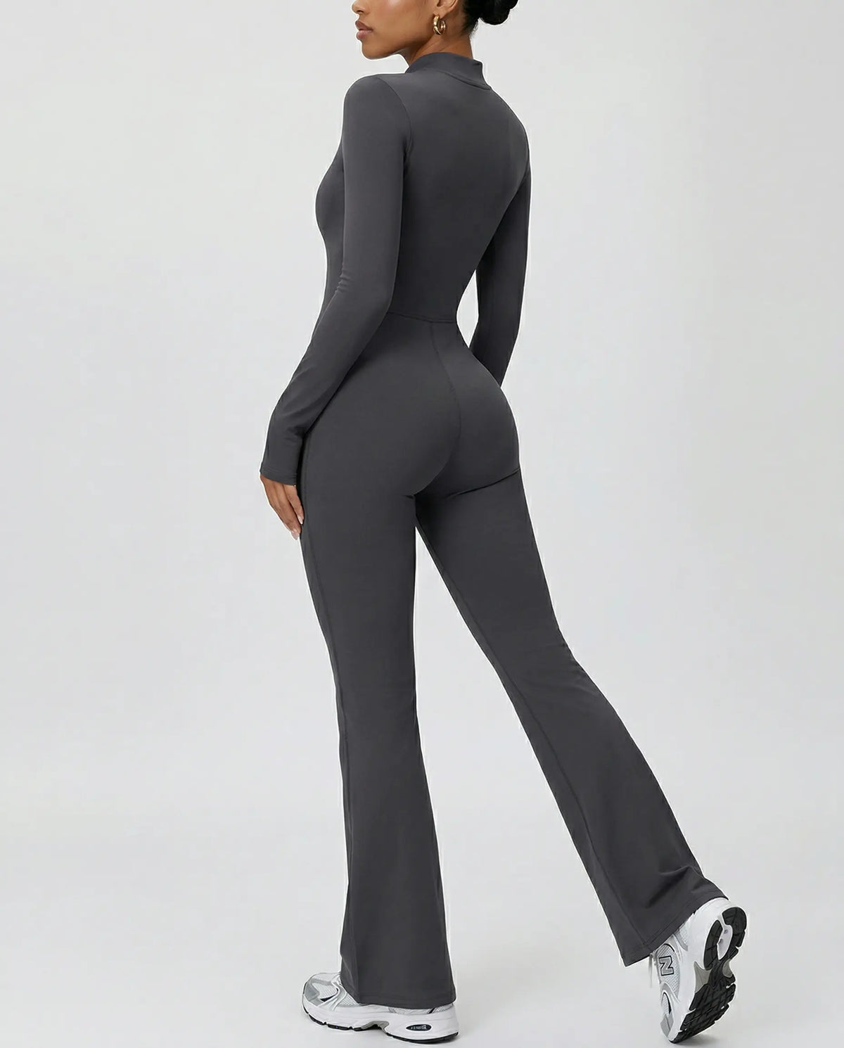 Sculpting Flare Jumpsuit Women Ribbed Half Zip