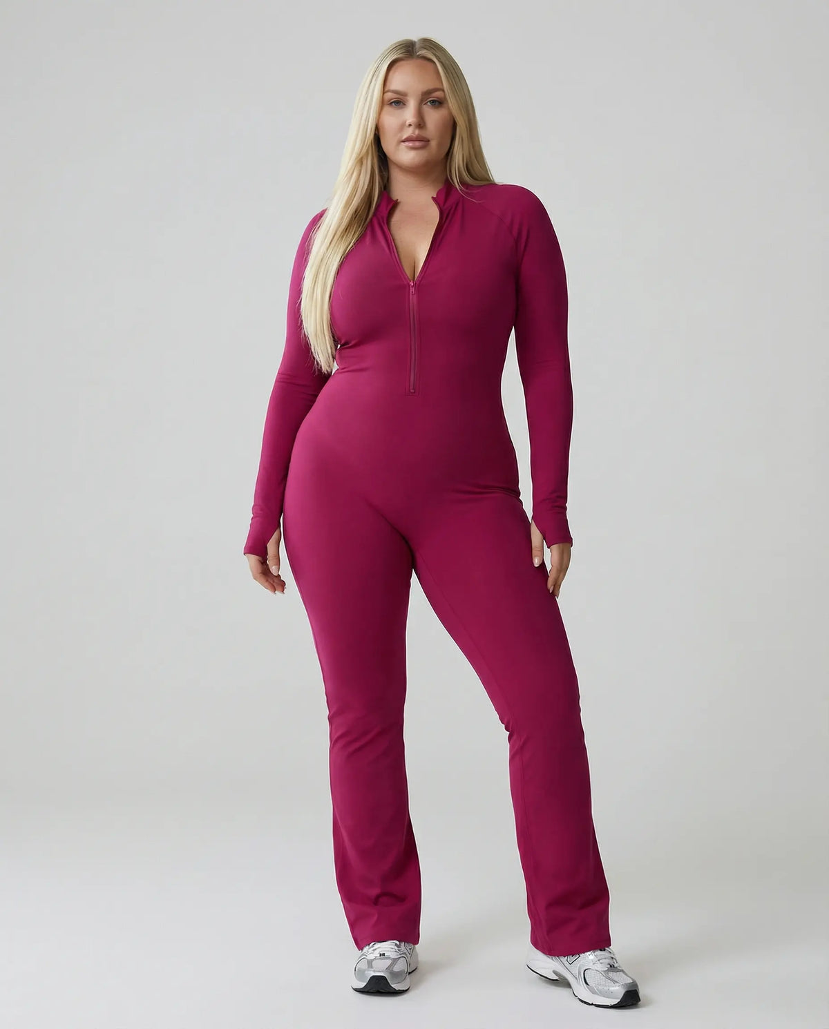 Sculpting Flare Jumpsuit Women Ribbed Half Zip