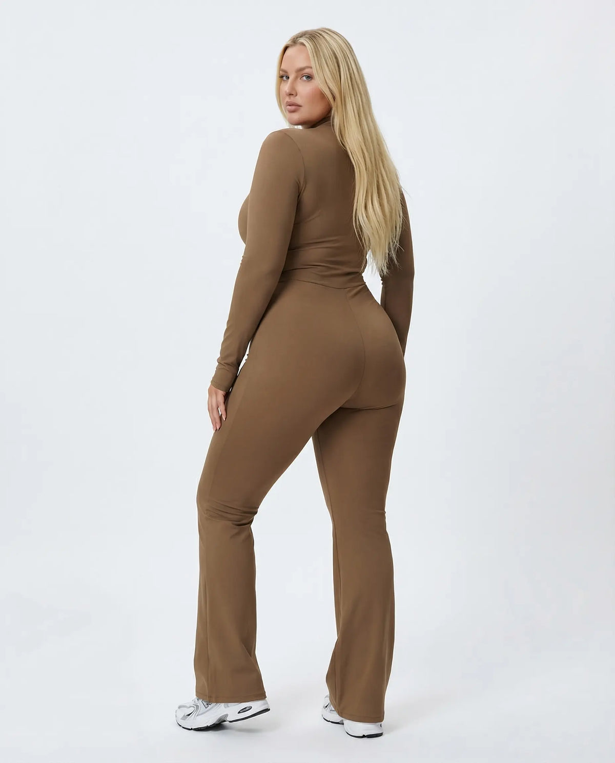 Sculpting Flare Jumpsuit Women Ribbed Half Zip