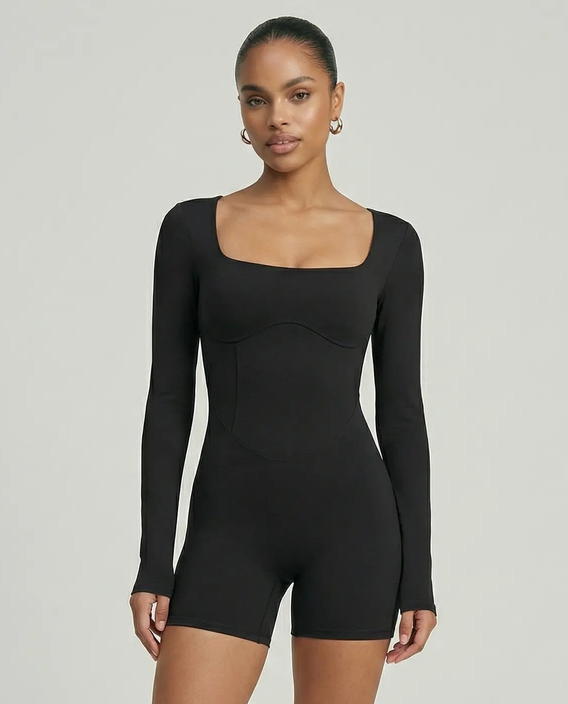 Sculpting Romper Women Long Sleeve Square Neck