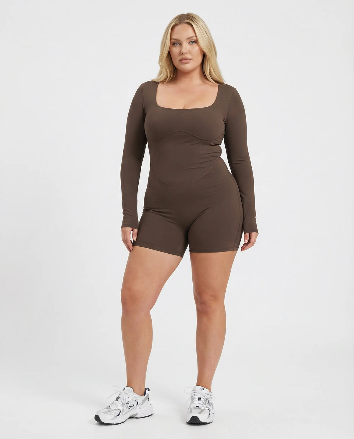 Sculpting Romper Women Long Sleeve Square Neck
