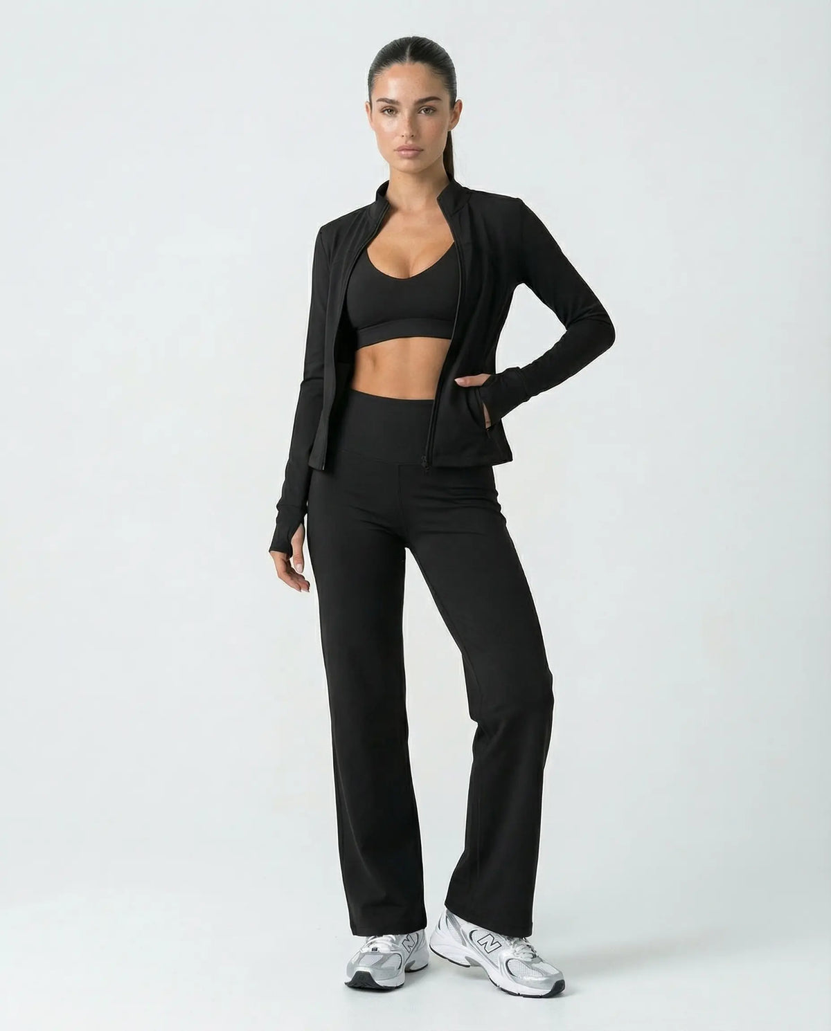 3-Piece Set – Flare Pants, Sports Bra & Jacket