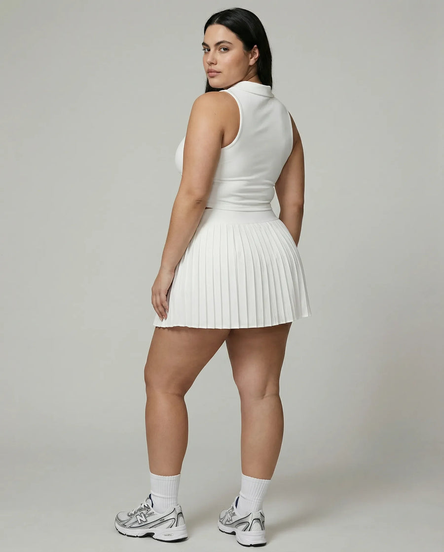 Matching Set Halter Pleated Skirt Crop Top