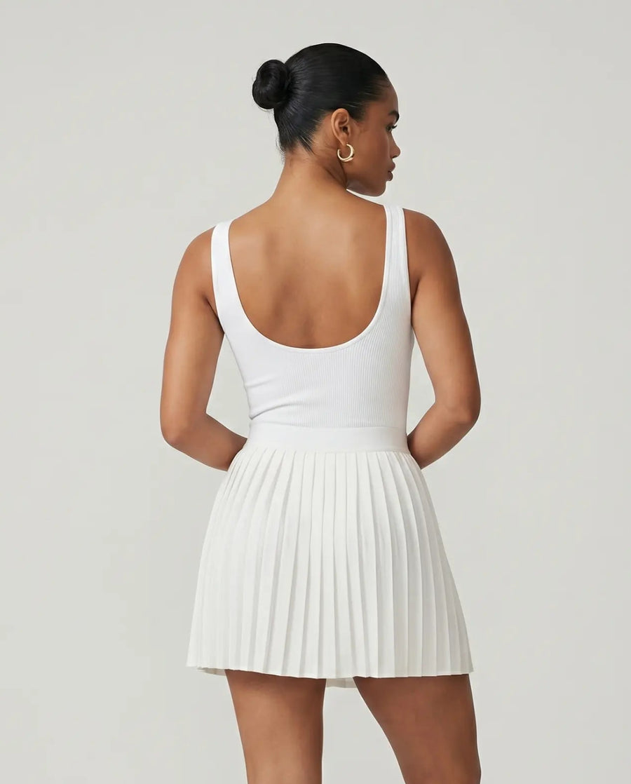 Sculpt Square Neck Pleated Tennis Dress