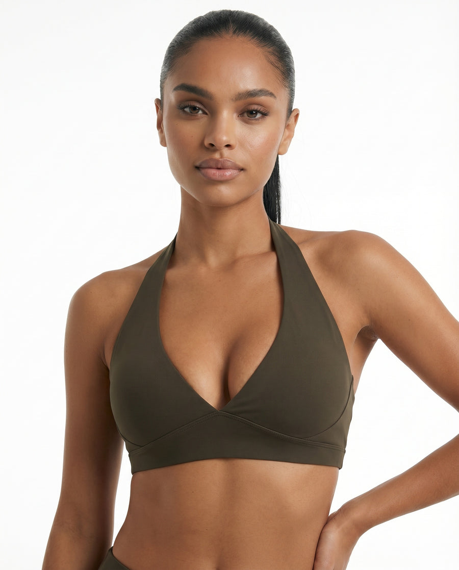 Halter Sports Bra Deep V Sculpt