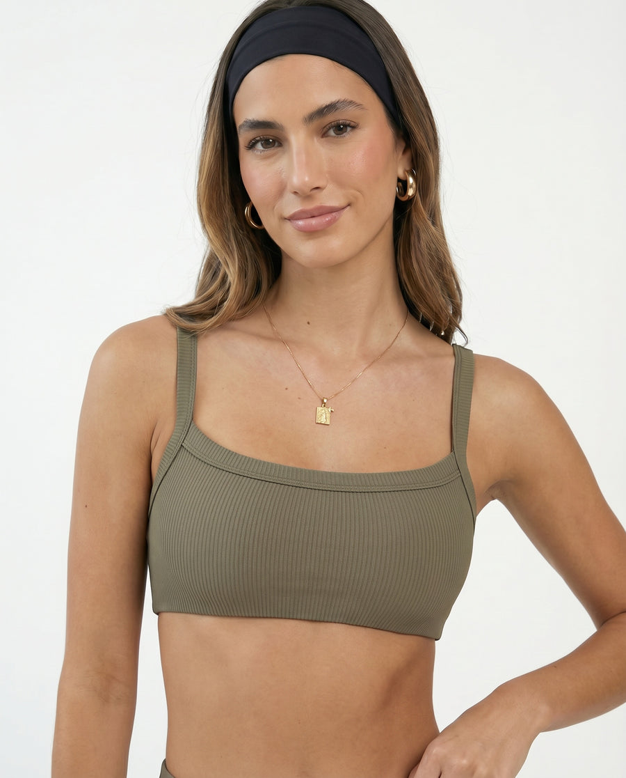 Sports Bra Ribbed Square Neck Crop