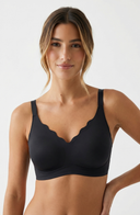 Wireless Scalloped Jelly Bra Black Women Soft Stretch