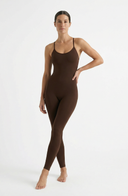 Hollow Out Seamless Back Yoga Suit Brown Women One Piece Stretch Fabric