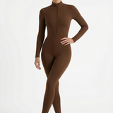Women One Piece Workout Jumpsuit Brown Body Contouring Stretch Fabric