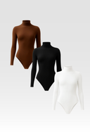 Seamless Turtleneck Long Sleeve Bodysuit Brown Women Stretch Fabric