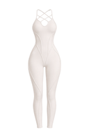 Yoga Jumpsuit White Women Sculpting One Piece Stretch Fabric