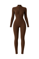 Women One Piece Workout Jumpsuit Brown Body Contouring Stretch Fabric