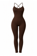 Hollow Out Seamless Back Yoga Suit Brown Women One Piece Stretch Fabric