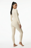 Sculpted Second Skin Jumpsuit Cream Women One Piece Stretch Fabric