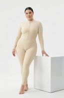 Sculpted Second Skin Jumpsuit Cream Women One Piece Stretch Fabric
