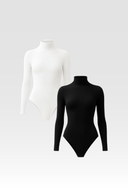 Seamless Turtleneck Long Sleeve Bodysuit White Women Stretch Fabric