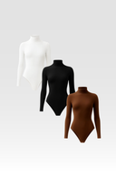 Seamless Turtleneck Long Sleeve Bodysuit White Women Stretch Fabric