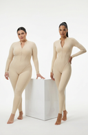 Sculpted Second Skin Jumpsuit Cream Women One Piece Stretch Fabric