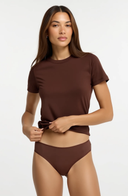Essential Cotton Tee Brown Women Soft Stretch Cotton Blend