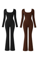 Flared Yoga Jumpsuit Black Women One Piece Flared Leg Stretch Fabric