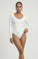 Icon Bodysuit White Women Sculpting Shapewear One Piece Square Neck LuxeFlex Fabric