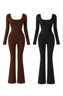 Flared Yoga Jumpsuit Brown Women One Piece Flared Leg Stretch Fabric
