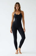 Cross Back Women Yoga Jumpsuit Black Sculpting One Piece Activewear