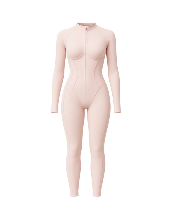 Sculpted Second Skin Jumpsuit Pink Women One Piece Stretch Fabric