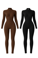 Women One Piece Workout Jumpsuit Brown Body Contouring Stretch Fabric