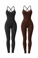 Cross Back Women Yoga Jumpsuit Black Sculpting One Piece Activewear
