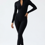 Women One Piece Workout Jumpsuit Black Body Contouring Stretch Fabric