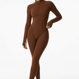 Sculpted Second Skin Jumpsuit Brown Women One Piece Stretch Fabric