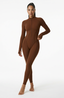 Sculpted Second Skin Jumpsuit Brown Women One Piece Stretch Fabric