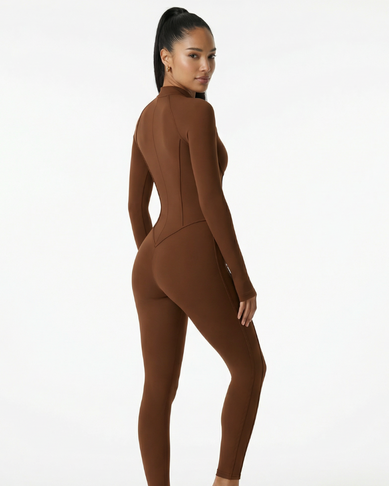 Sculpted Second Skin Jumpsuit Brown Women One Piece Stretch Fabric