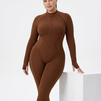 Seen sculpted second skin jumpsuit for women in brown, featuring a one-piece design with stretch fabric for a fitted look.