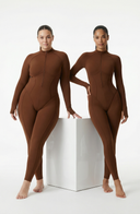 Sculpted Second Skin Jumpsuit Brown Women One Piece Stretch Fabric