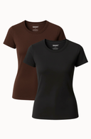 Essential Cotton Tee Brown Women Soft Stretch Cotton Blend