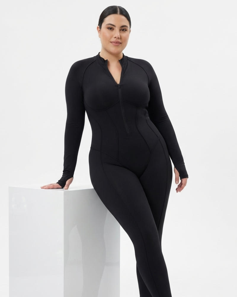 Sculpted Second Skin Jumpsuit Black Women One Piece Stretch Fabric