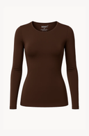 Second Skin Long Sleeve Top Brown Women Round Neck Stretch Fabric